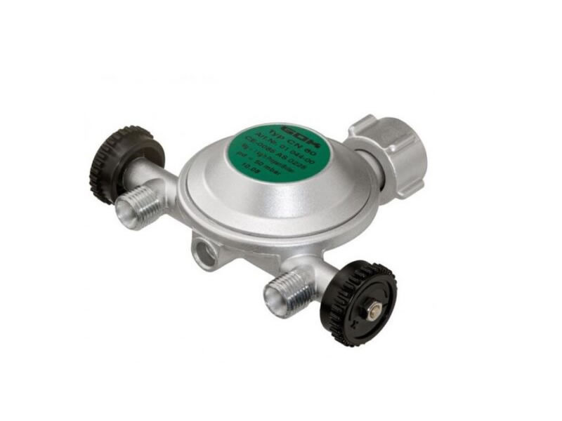 Regulator de presiune gaz pentru butelie Romania, GOK EN61 29 mbari, 1 kg/h, 2 iesiri, filet 1/4" Regulator de presiune gaz pentru butelie Romania, GOK EN61 29 mbari, 1 kg/h, 2 iesiri, filet 1/4"